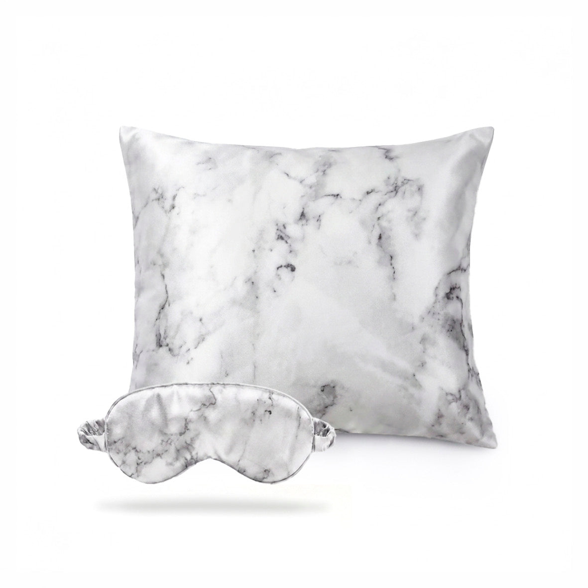 Pillowcase + eyemask silk - Brume de soie Grey marble 63 x 63 cm + 8.5 x 20.5 cm