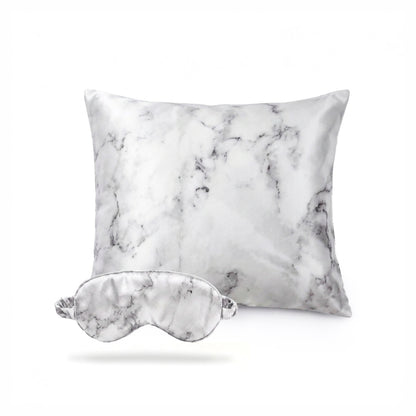 Pillowcase + eyemask silk - Brume de soie Grey marble 63 x 63 cm + 8.5 x 20.5 cm