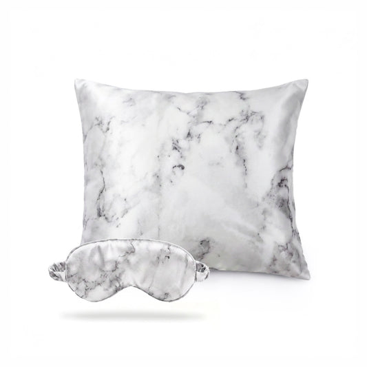 Pillowcase + eyemask silk - Brume de soie Grey marble 63 x 63 cm + 8.5 x 20.5 cm