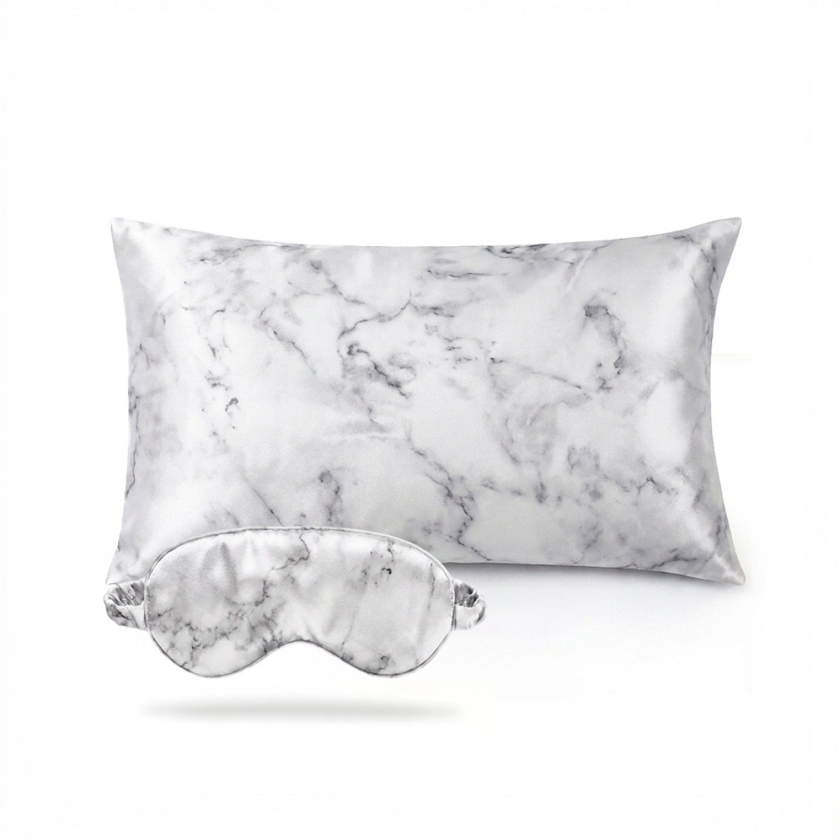 Pillowcase + eyemask silk - Brume de soie Grey marble 50 x 70 cm + 8.5 x 20.5 cm