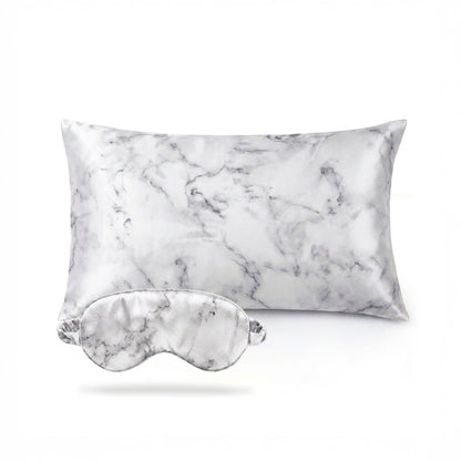 Pillowcase + eyemask silk - Brume de soie Grey marble 50 x 70 cm + 8.5 x 20.5 cm