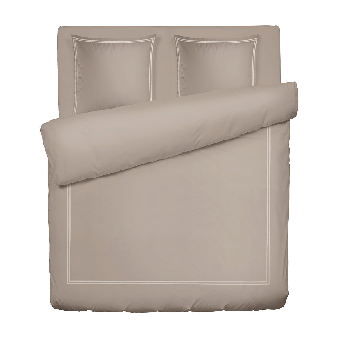 Duvet cover and pillowcase(s) set - 100% cotton sateen TC200 - Nîmes - white / taupe 260 x 240 cm + 2 x (63 x 63 cm)