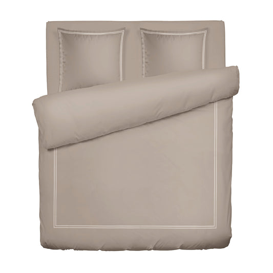 Duvet cover and pillowcase(s) set - 100% cotton sateen TC200 - Nîmes - white / taupe 260 x 240 cm + 2 x (63 x 63 cm)