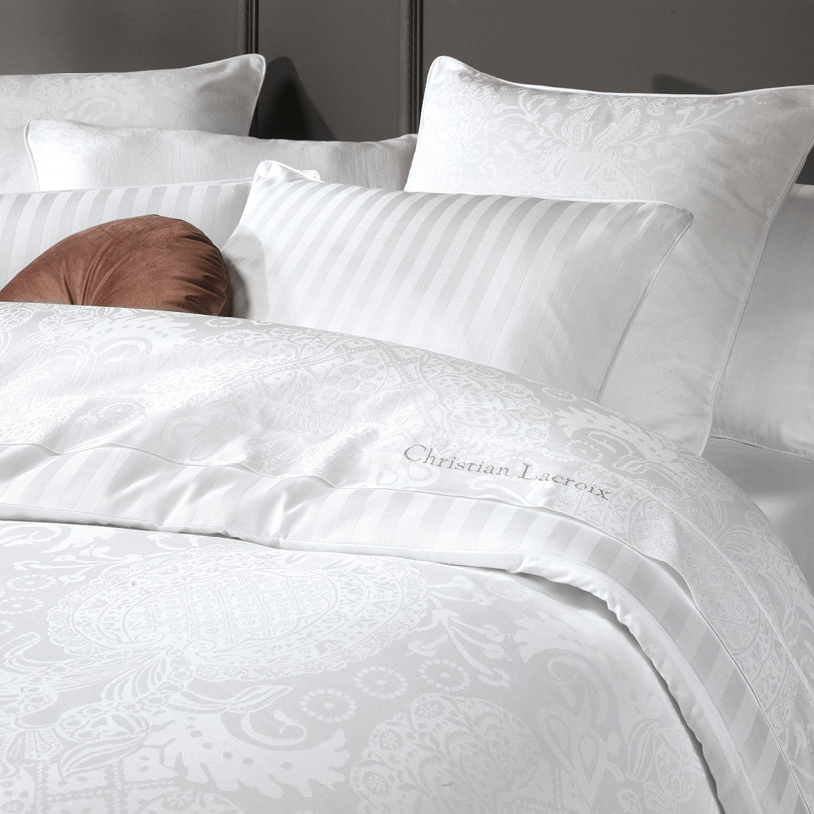 Duvet cover + pillowcase(s) cotton satin - Jacquard woven - Arles White