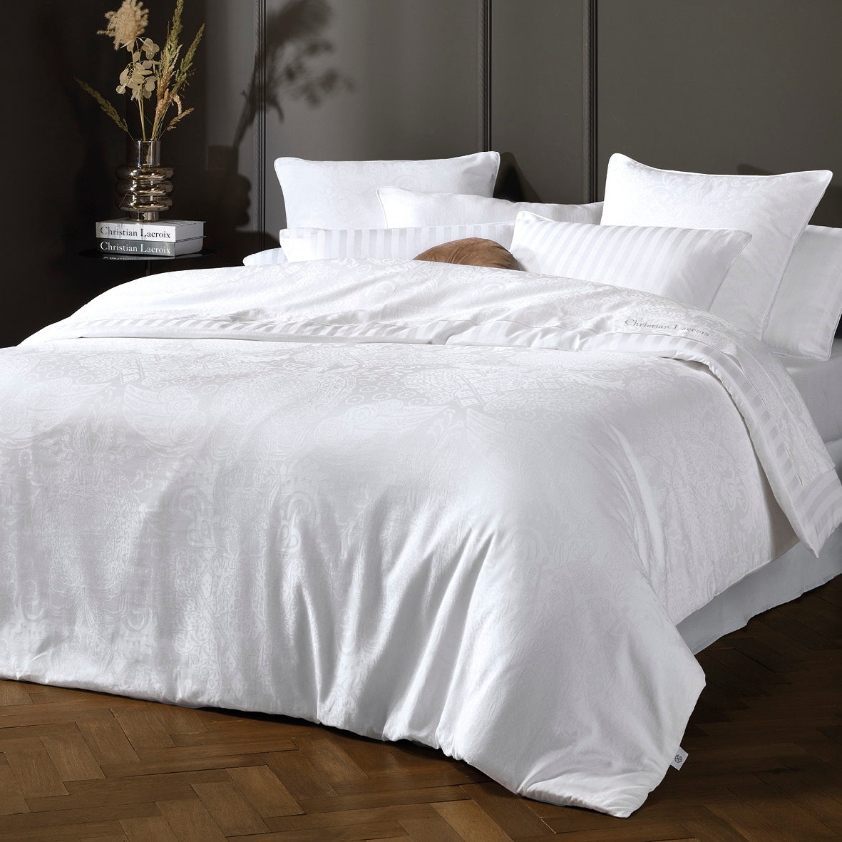 Duvet cover + pillowcase(s) cotton satin - Jacquard woven - Arles White