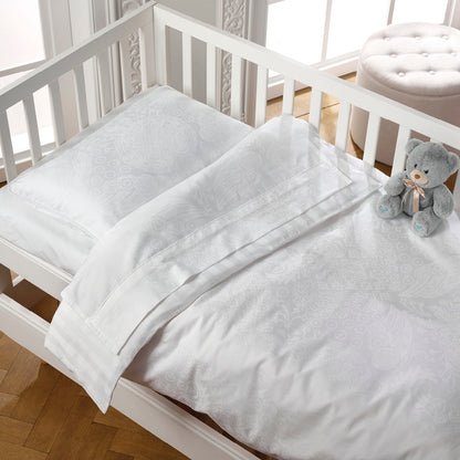Flat sheet baby cotton satin - Jacquard woven Arles White