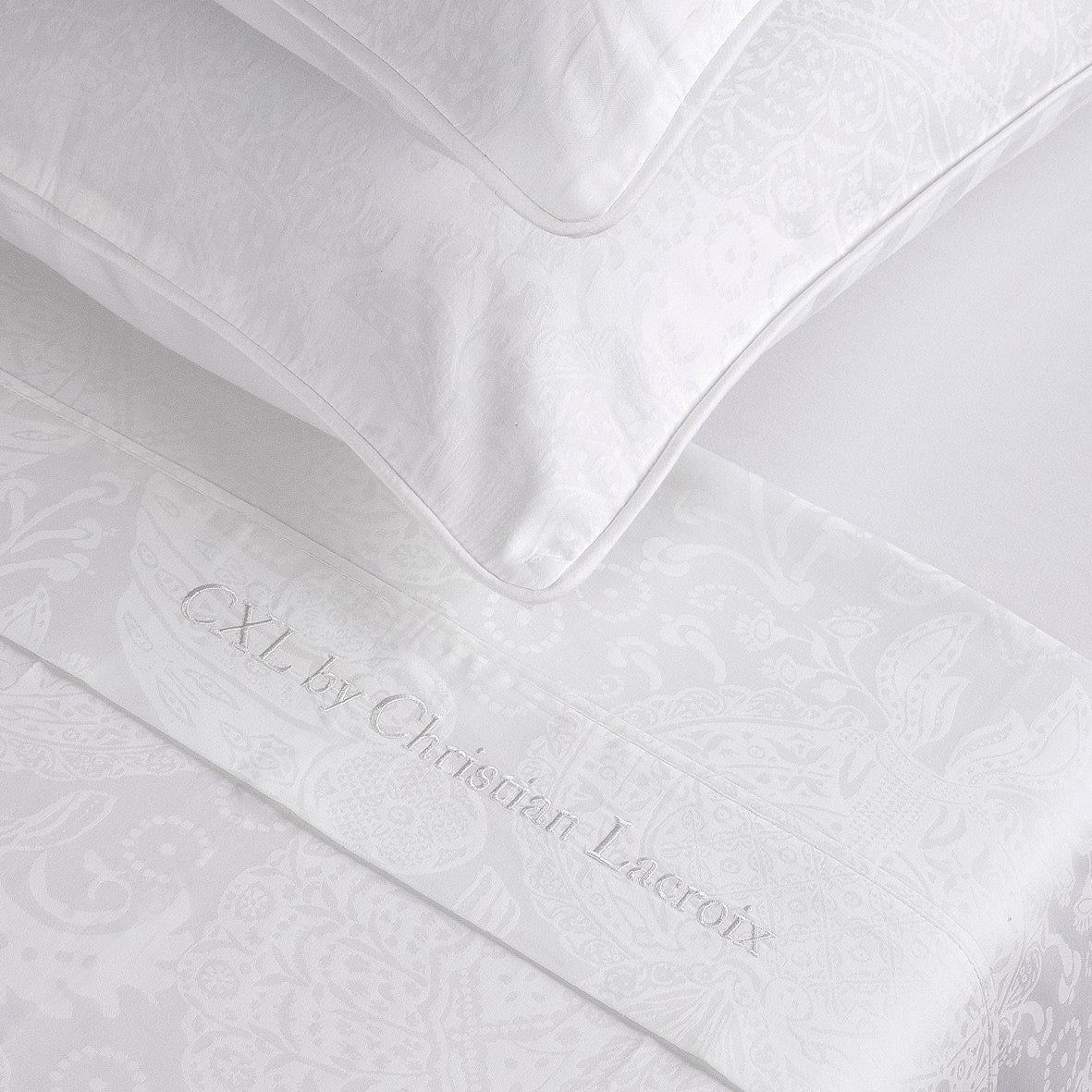 Sheet set cotton satin - Jacquard woven - Arles white