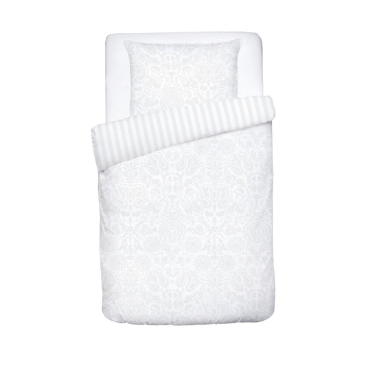 Duvet cover baby + pillowcase cotton satin Jacquard woven - Love Stories White