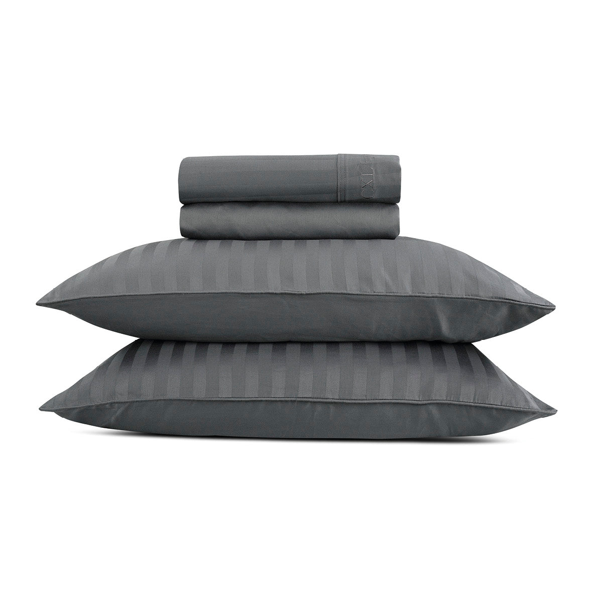 Sheet set cotton satin - dobby stripe - Dark grey