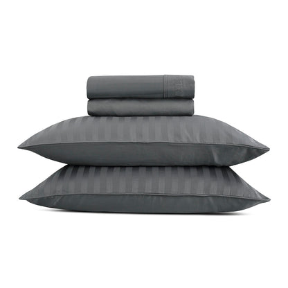 Sheet set cotton satin - dobby stripe - Dark grey