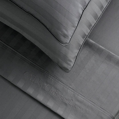 Sheet set cotton satin - dobby stripe - Dark grey