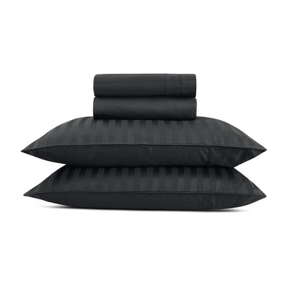 Sheet set cotton satin - dobby stripe - Black