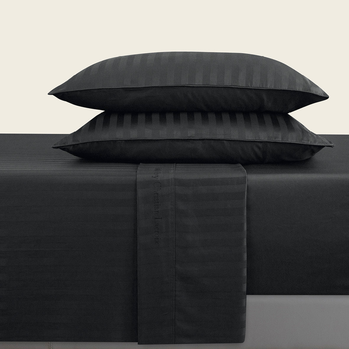 Sheet set cotton satin - dobby stripe - Black