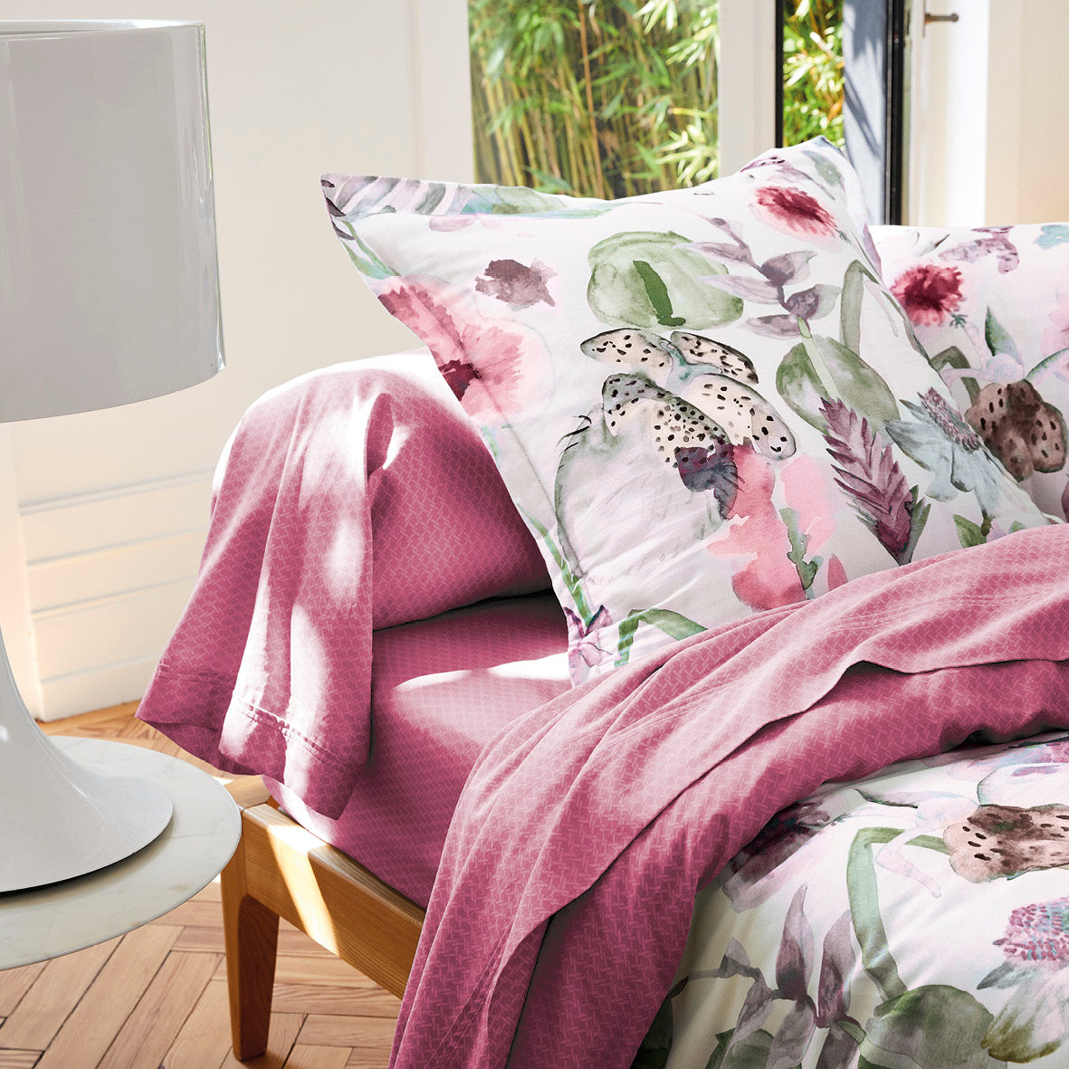 Duvet cover + pillowcase(s) cotton satin - Exotique Raspberry