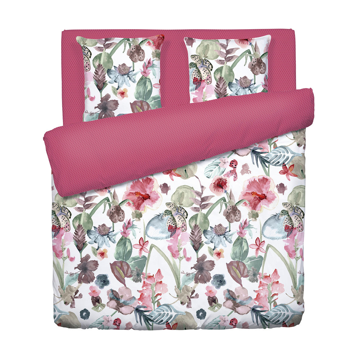 Duvet cover + pillowcase(s) cotton satin - Exotique Raspberry