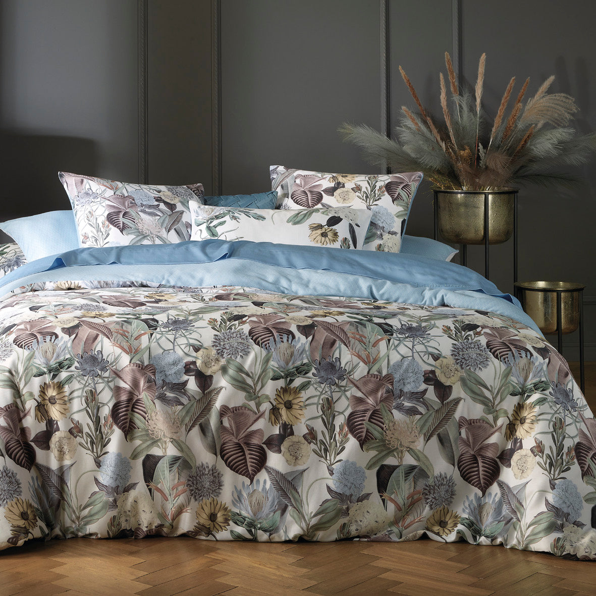 Pillowcase(s) cotton satin - Garden Micro Light blue