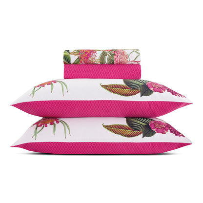 Sheet set cotton satin - Garden Fuchsia