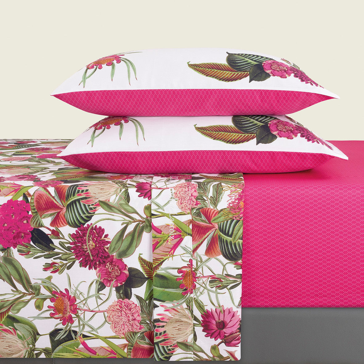 Sheet set cotton satin - Garden Fuchsia