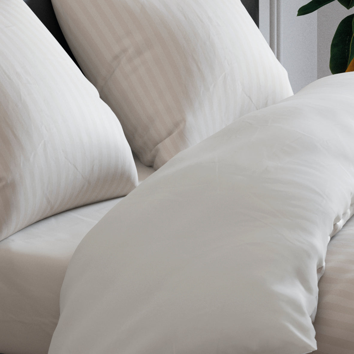 Set of 2 pillowcases cotton satin dobby stripe woven Taupe - 50 x 70 cm