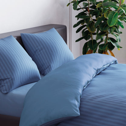 Set of 2 pillowcases cotton satin dobby stripe woven Blue - 50 x 70 cm