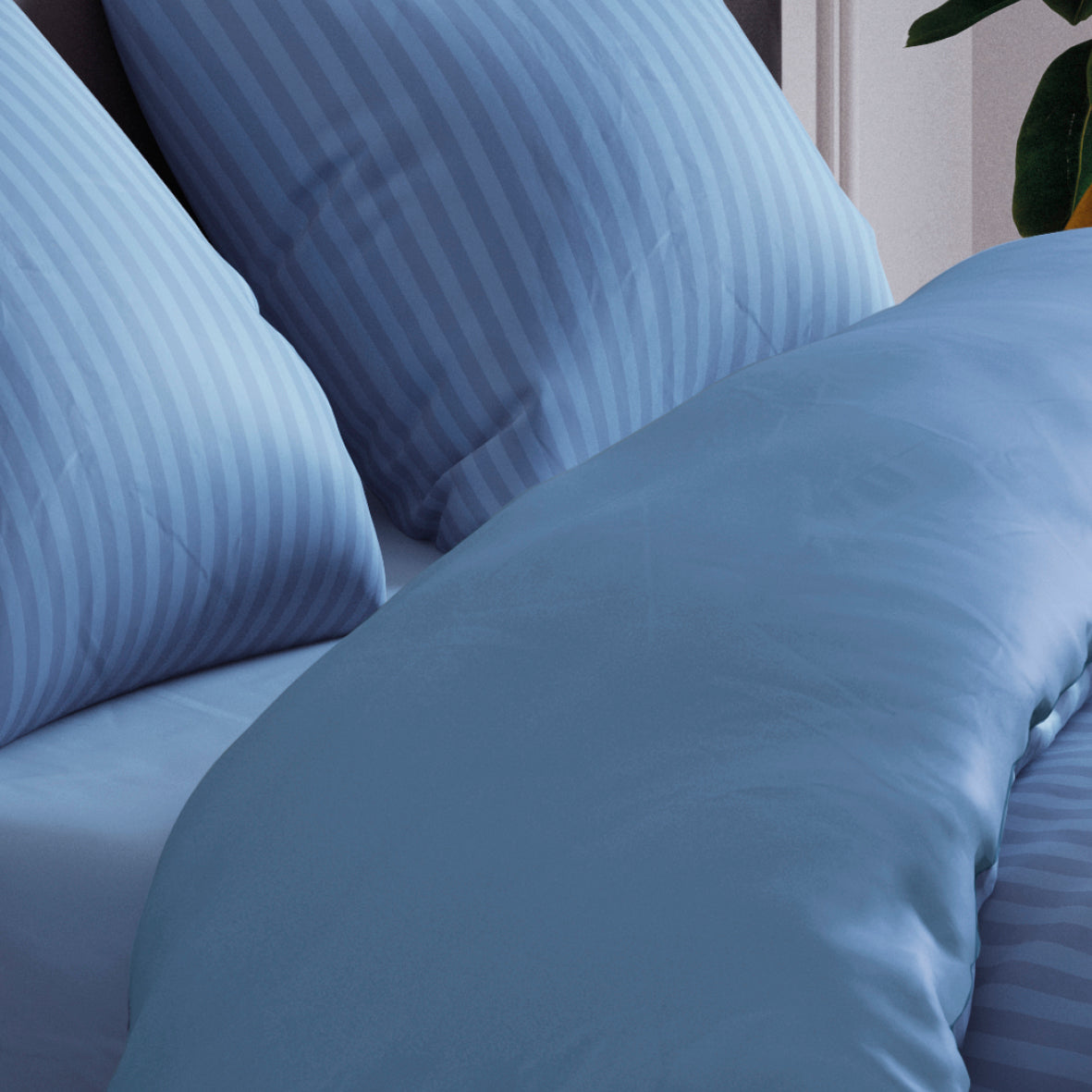 Set of 2 pillowcases cotton satin dobby stripe woven Blue - 50 x 70 cm