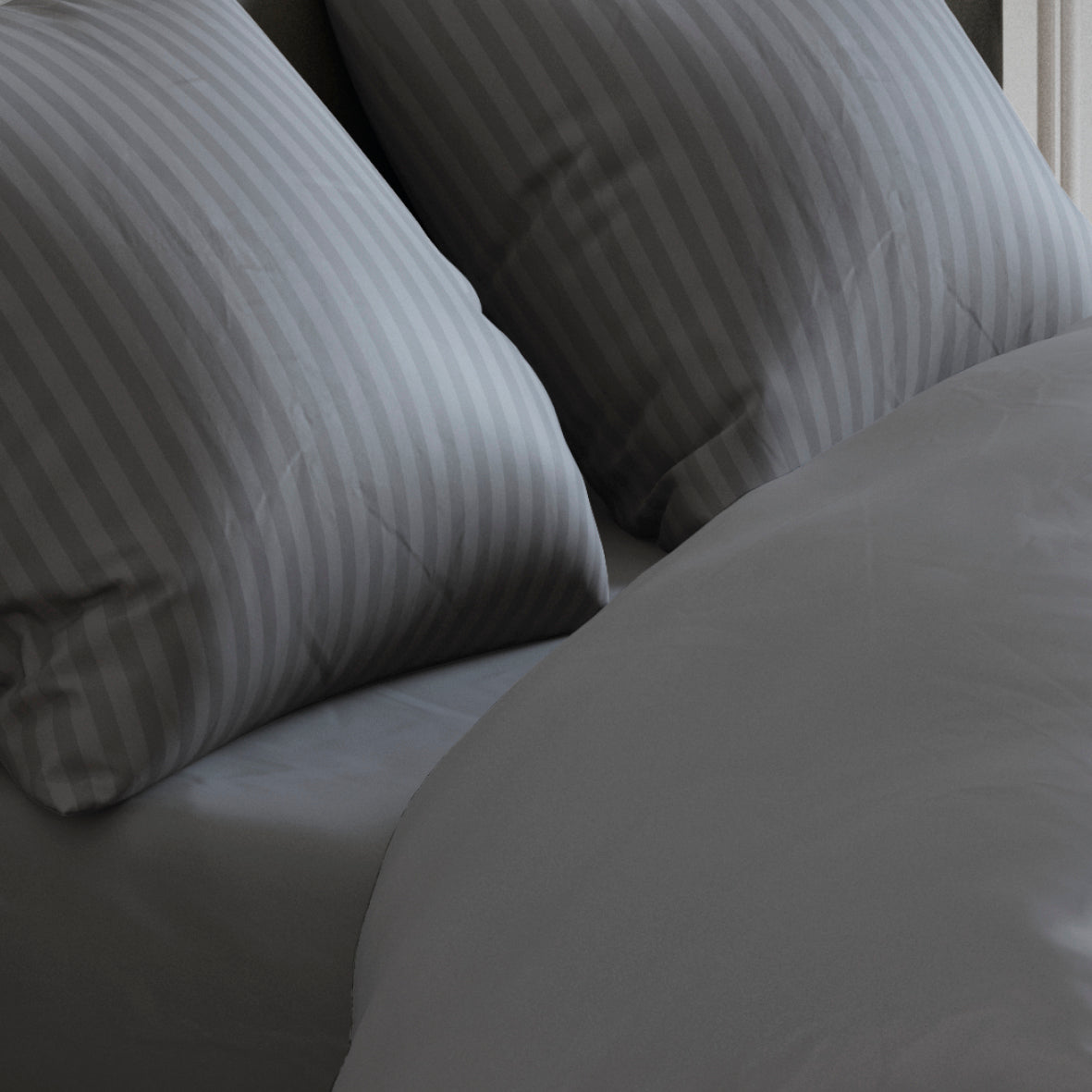 Set of 2 pillowcases cotton satin dobby stripe woven Dark grey - 63 x 63 cm