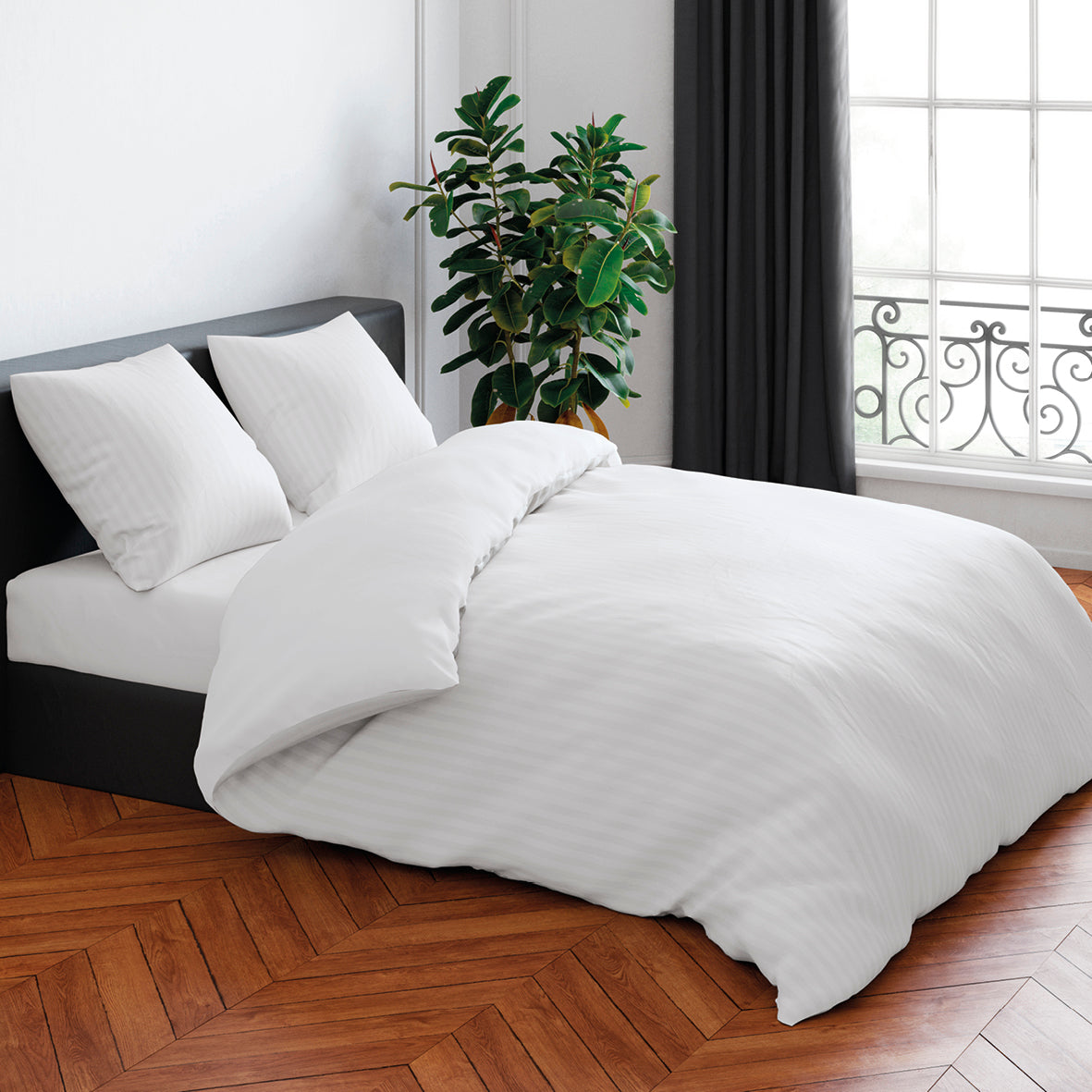 Set of 2 pillowcases cotton satin dobby stripe woven White - 80 x 80 cm