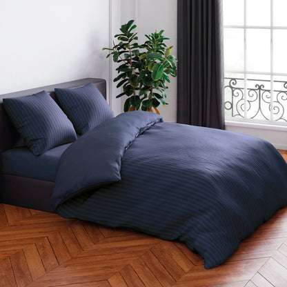 Pillowcase(s) cotton satin dobby stripe woven Dark blue