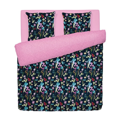 Duvet cover + pillowcase(s) cotton satin - Iris dark blue 260 x 240 cm + 2 x (63 x 63 cm)