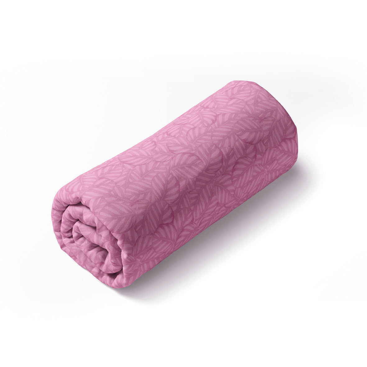 Fitted sheet cotton satin - Leaves Pink