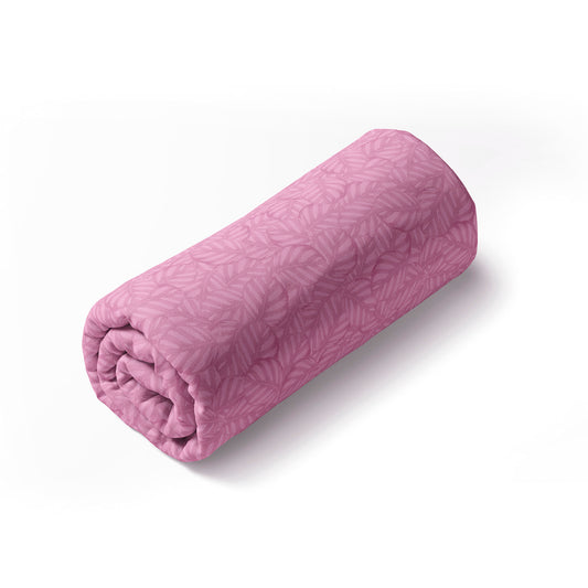 Fitted sheet cotton satin - Leaves Pink