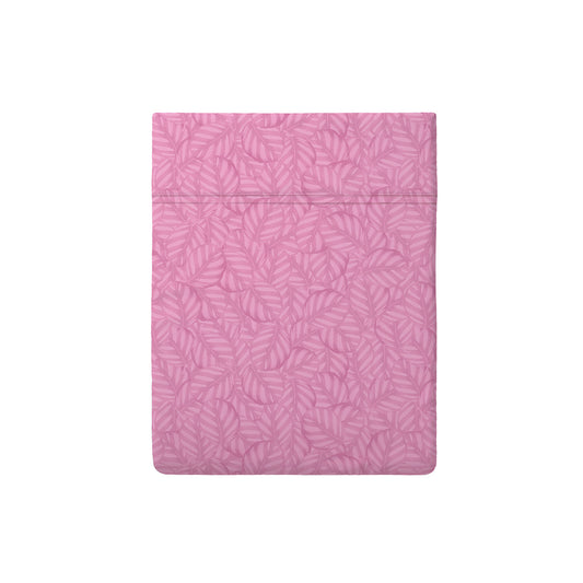 Flat sheet cotton satin - Leaves pink