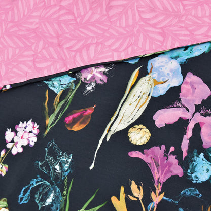 Flat sheet cotton satin - Leaves pink