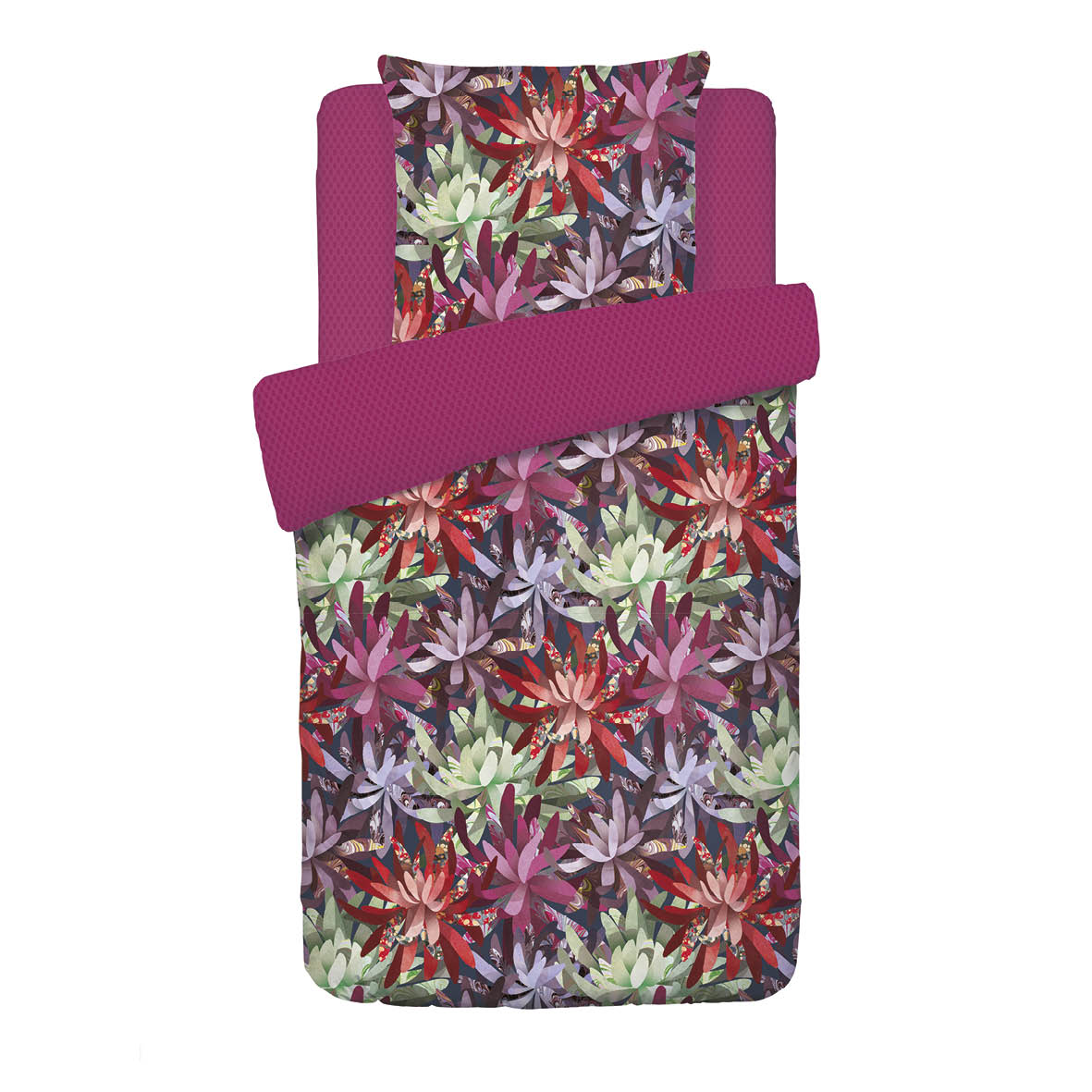Duvet cover + pillowcase(s) cotton satin - Fleurs psychédéliques Fuchsia 155 x 220 cm + 80 x 80 cm