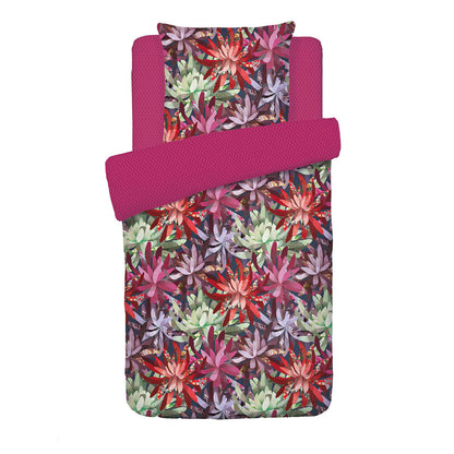 Duvet cover + pillowcase(s) cotton satin - Fleurs psychédéliques Fuchsia 155 x 220 cm + 80 x 80 cm