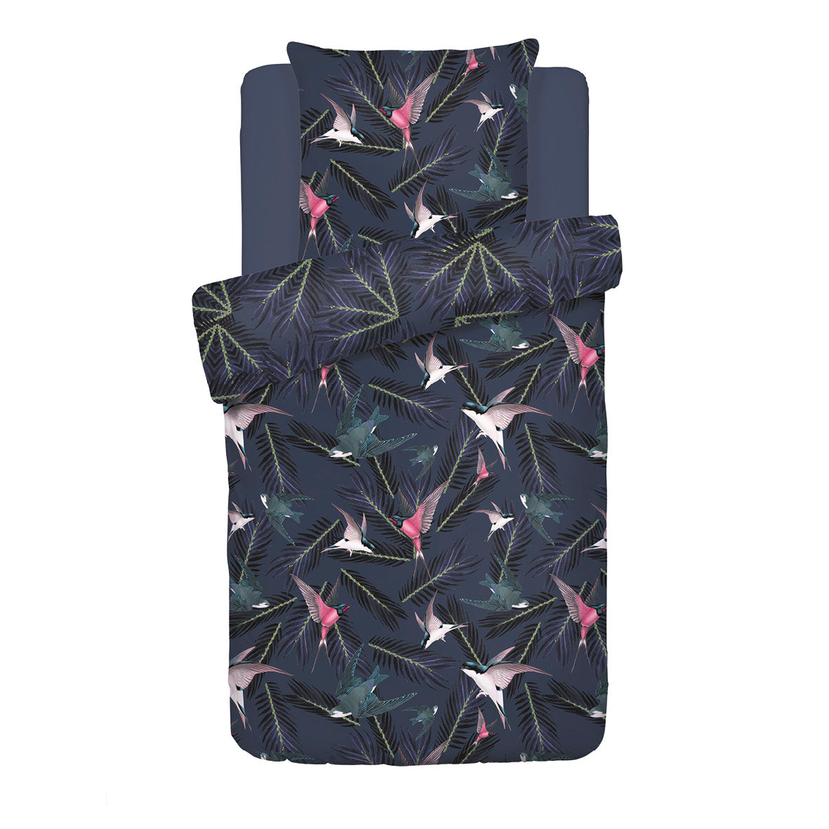 Duvet cover + pillowcase(s) cotton satin - Hirondelles Blue