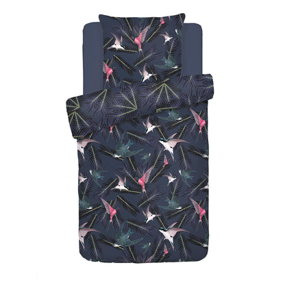 Duvet cover + pillowcase(s) cotton satin - Hirondelles Blue