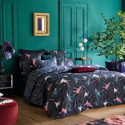 Duvet cover + pillowcase(s) cotton satin - Hirondelles Blue