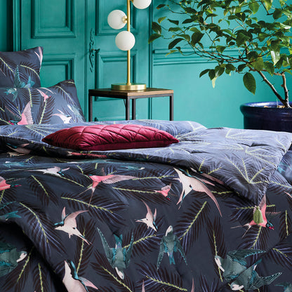 Quilt with tassels Hirondelles Blue - 140 x 200 cm