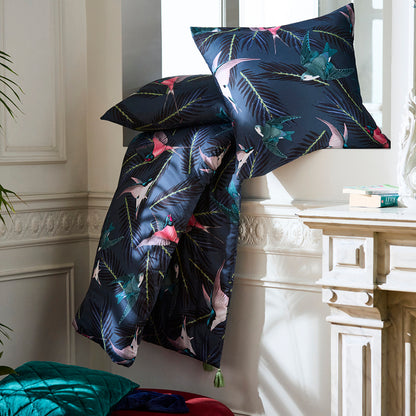 Quilt with tassels Hirondelles Blue - 140 x 200 cm