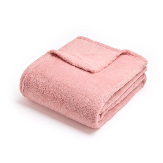 Maxi plaid/couvre-lit en polaire :  Rose clair - 180 x 220 cm