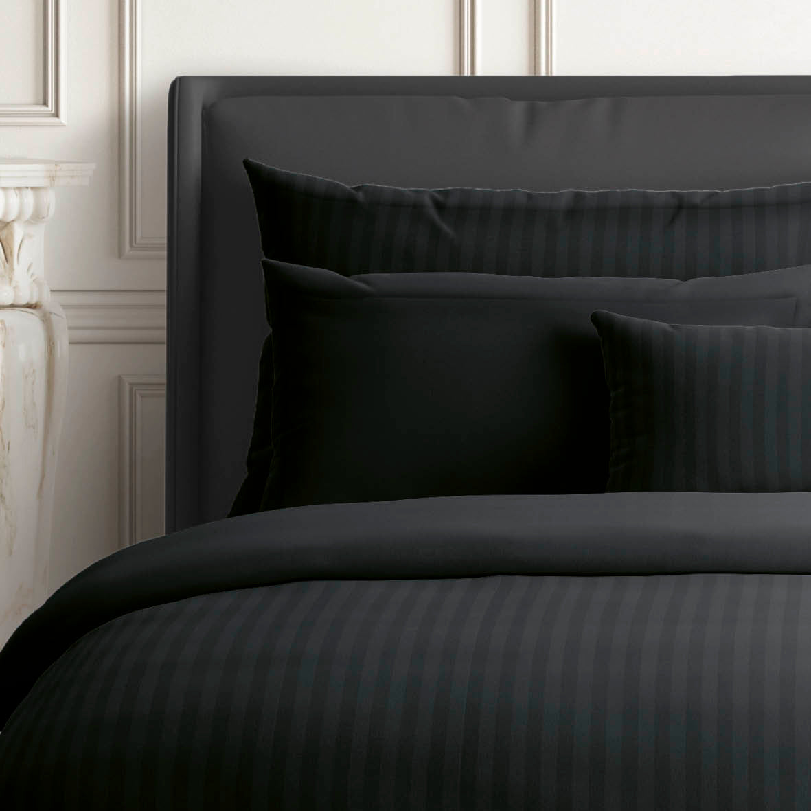 Duvet cover + pillowcase(s) cotton satin dobby stripe woven - Black