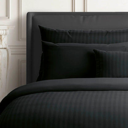 Duvet cover + pillowcase(s) cotton satin dobby stripe woven - Black