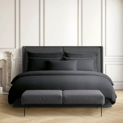 Duvet cover + pillowcase(s) cotton satin dobby stripe woven - Black