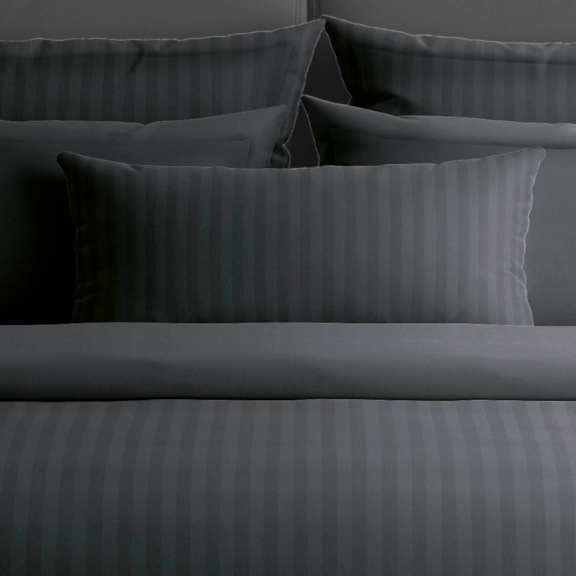 Drap plat satin de coton rayure tissé dobby - Noir