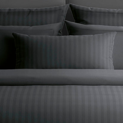 Drap plat satin de coton rayure tissé dobby - Noir