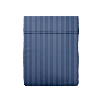 Drap plat satin de coton rayure tissé dobby - Blue