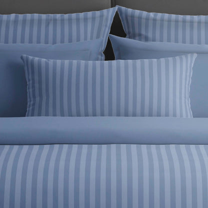 Drap plat satin de coton rayure tissé dobby - Blue