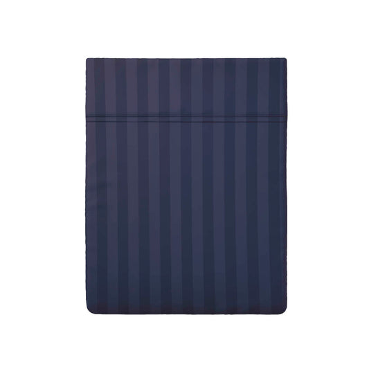Drap plat satin de coton rayure tissé dobby - Bleu foncé