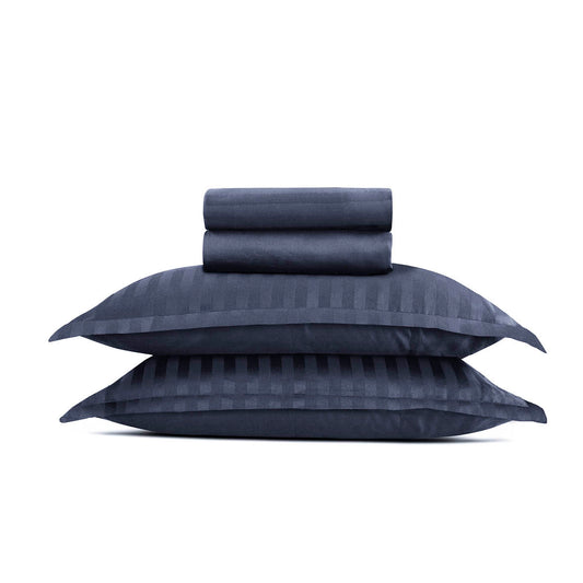 Sheet set cotton satin dobby stripe woven - Dark blue